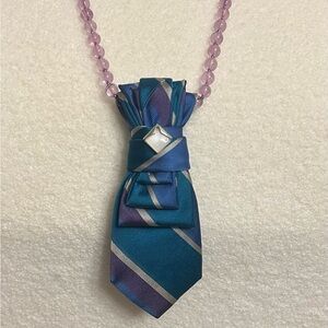 Upcycled Silk Tie Necklace with Embelishment